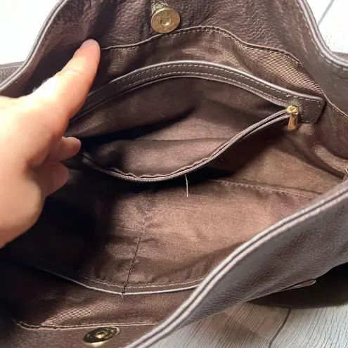 Cuore & Pelle Sophia Leather Hobo Slouchy Shoulder Bag Brown Magnetic Closure