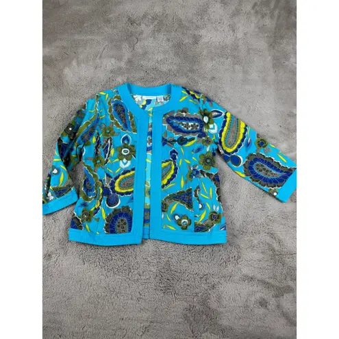 Tantrums Floral Paisley Print Open Front Cardigan Jacket Bohemian Size L Blue Size L