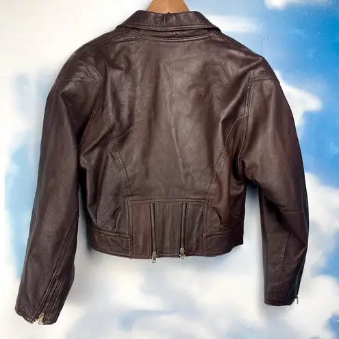Cenci vintage cropped leather moto bomber jacket Brown Size M