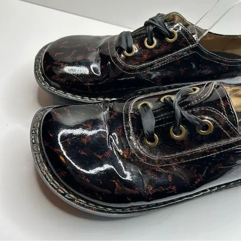 Alegria Black cheetah animal print clogs loafers ribbon laces 41