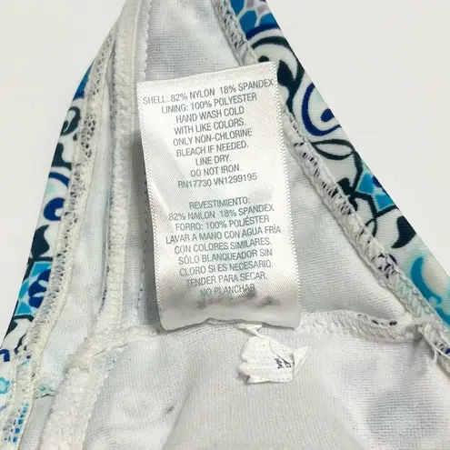 Kona Sol White Blue Patterned Bikini Top Adjustable Halter NWOT S