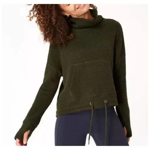 Sweaty Betty Restful Boucle Knit Funnel Neck Cropped Top Green Size XS