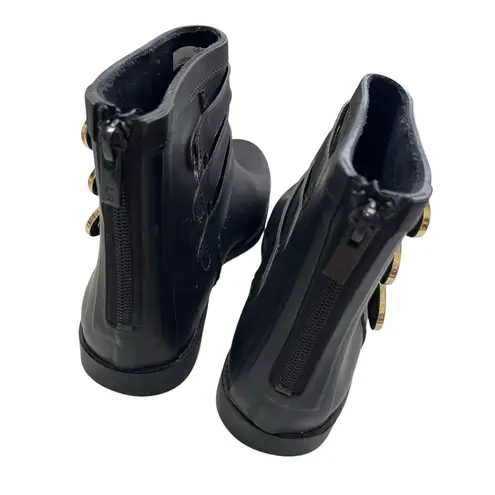 Loeffler Randall Rain Boots Women's Size 9 Fenton Black Rubber Gold Buckle Ankle