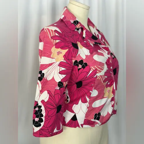 Rafaella Vibrant Pink Floral Button-Front 3/4 Sleeves Jacket Top (1079)
