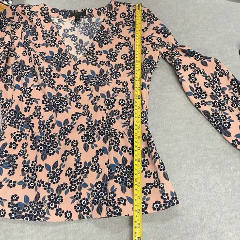 J.Crew  Floral V-Neck Tie Waist Wrap Blouse Top Women's Size 4 Pink Navy Blue