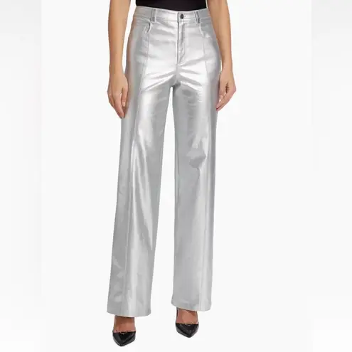 CINQ A SEPT Foiled Francine Pant in Silver Wide Leg Size 10