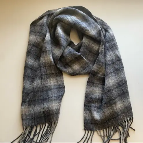 Anthropologie Celeste Fringe plaid wool cashmere blend scarf gray