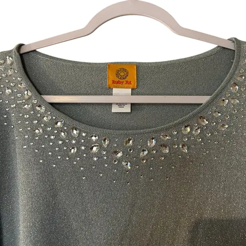 Ruby Rd. Sweater Top NWT Aqua Sparkling Metallic Rhinestones SZ XL Holidays Boho Blue