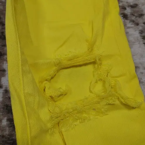 L'Agence Audrina Distressed Neon Yellow Jeans Size 25 Bright Yellow Raw Hem High