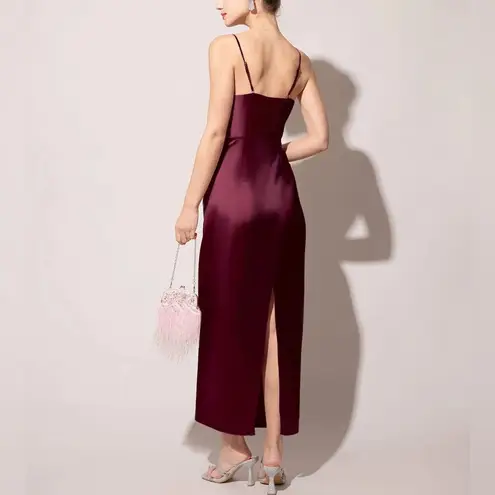 Rihoas The Red Back Slit Satin Sling Maxi Dress