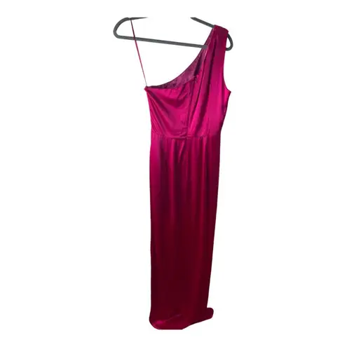 Lee NWT Sau  Preston Satin Maxi Dress One Shoulder High Slit Raspberry Size 6