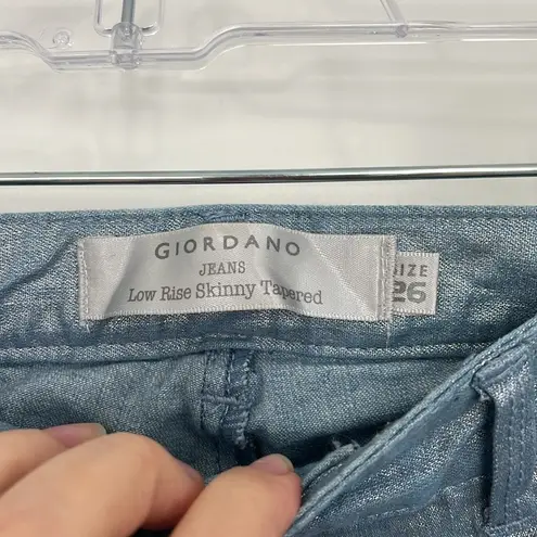 Giordano Size 26 Light Blue Metallic Low Rise Skinny Tapered Jeans