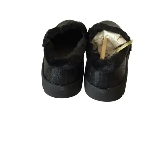 Baretraps Becky Furry Black Croc Embossed Slip On Loafer Shoes W Wide Size 6.5