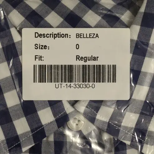 NWT UNTUCKIT Belleza Navy Gingham Button Down Regular Fit Long Sleeve Shirt Sz 0 Blue