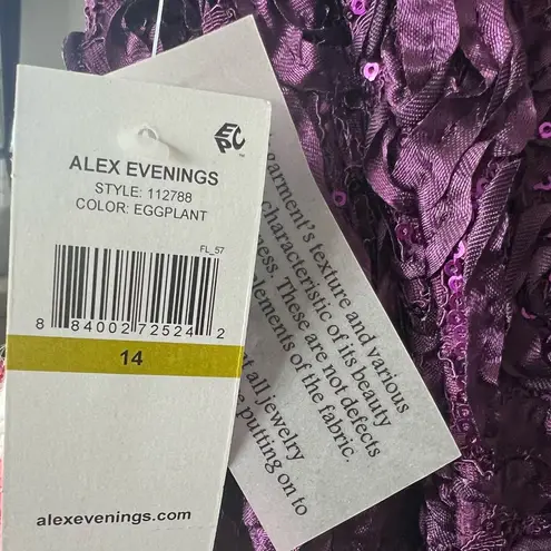 Alex Evenings  Embellished Lace A-Line Gown, Purple Eggplant Size 14 New w/Tag