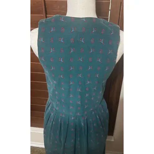 Bryn Connelly Corduroy Jumper Dress Sz 4P Paisley & Birds Green Midi VTG 80s