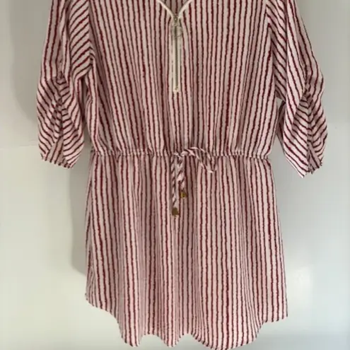 J for Justify Maroon Dress XL Stripe Gold Zip Drawstring Waist Casual Boho 3/4 - Image 2