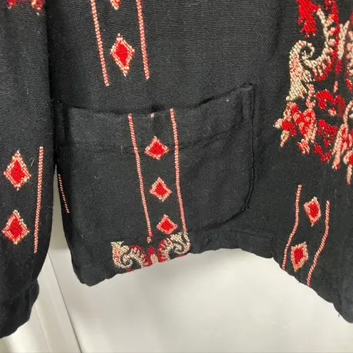 Vintage Chico's Design Large Black Red Embroidered Jacket India Cotton Rayon Size 2