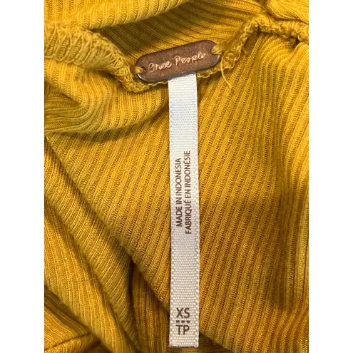 Free People  Mustard Yellow Ribbed Open V Back XS Oversize Loose Fit