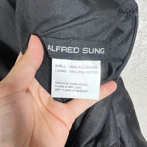 Alfred Sung Black Satin Gown 10 Sleeveless Pleated High Low Dress Old Money