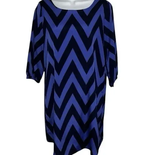 Needle & Thread Light and Dark Blue Chevron Print Slinky Mini Dress EUC Size M