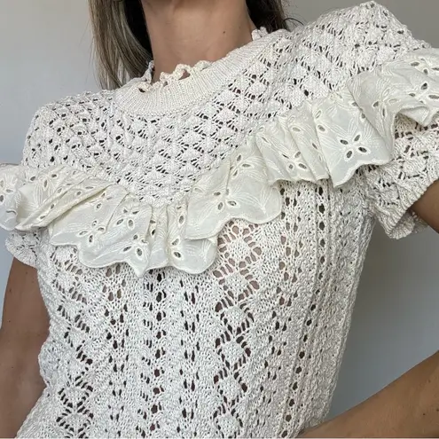 ZARA  crochet ruffle embroidered top