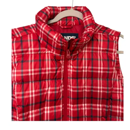Lands’ End Down Puffer Vest Red Plaid Packable Lightweight Outerwear Size L Size L