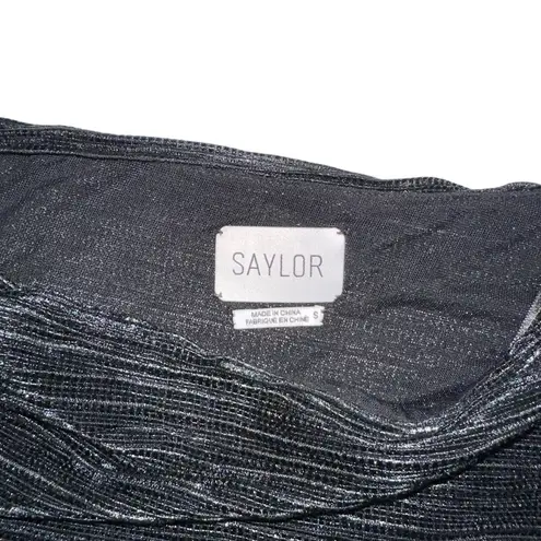 Saylor Alora One Shoulder Plisse Metallic Black Midi Dress SMALL