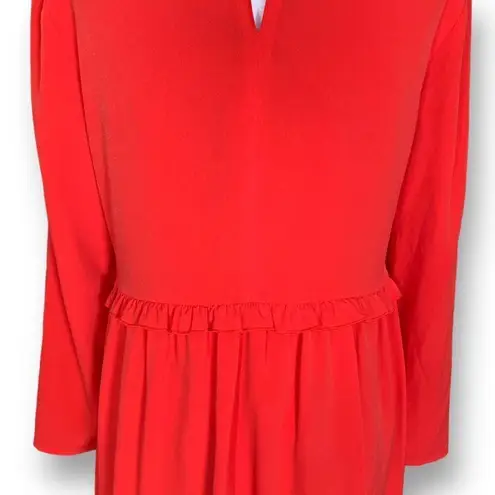 CeCe Carly Dress Cherry Red Ruffle Detail Knee Length Shift Long Sleeve