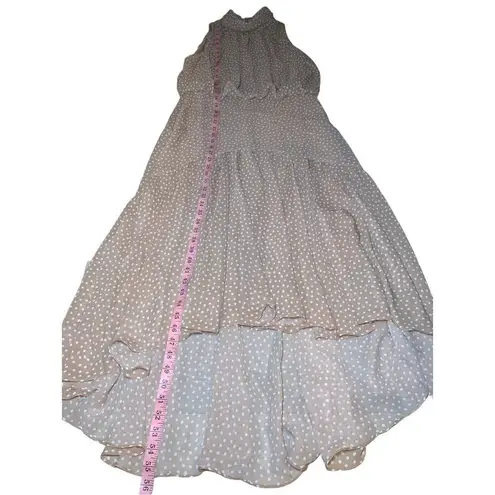 TAYLOR TAN POLKA DOT MOCK NECK MAXI DRESS Tan Size 12