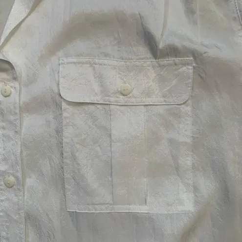 Vintage Elle’s Belles Button Down Shirt Short Sleeve White Sheer Collared Top Size 14