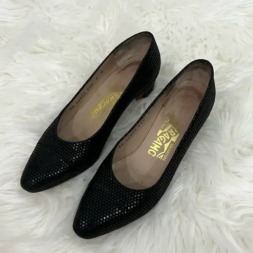 Salvatore Ferragamo Size 5 US 35 EU Black Sequin Block Heels