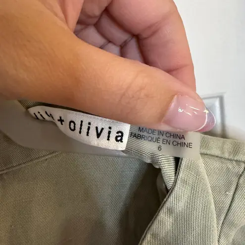 Alice + Olivia  Leonarda Jumpsuit Cropped Belted Linen Blend Light Green Size 6