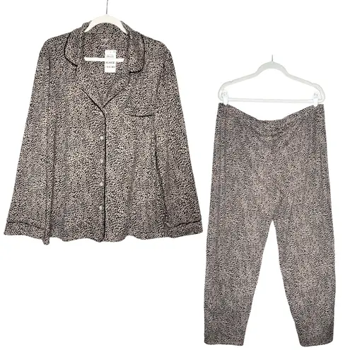 Alfani Intimates Leopard Long Sleeve Button Down Pajama Top & Bottoms Set XL Pjs