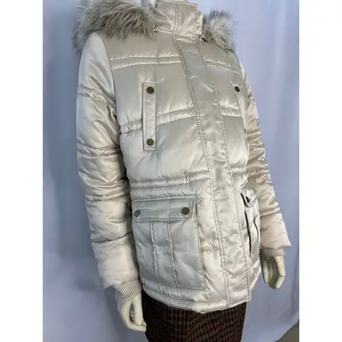 Esprit VTG Y2K puffer removable fur hood fleece lined jacket cream size medium