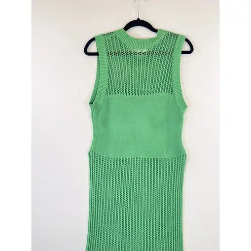 Free People  Womens Cover Up Green Crochet Side Slit Sleeveless Beach One Size
