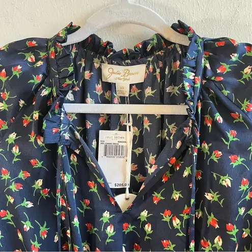 Julie Brown Dress Joanne Mini Floral Print Tie Neck Tiered Hem Wanderlust XS NWT