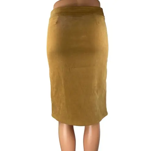Plum Women's Brown Gold Faux Suede Zipper Slit Knee Length Pencil Skirt Size S
