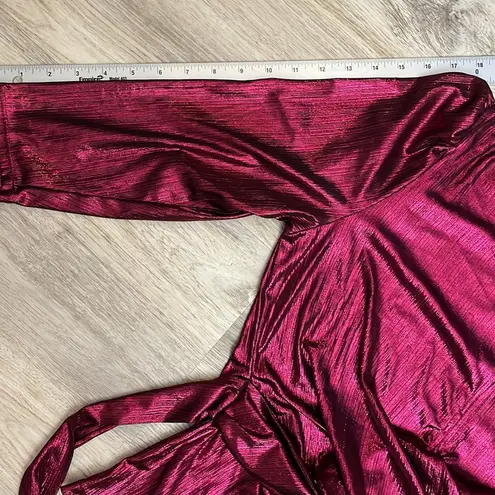 New York And Company Hot Pink Shimmery 3/4 Sleeve Wrap Blouse Size Medium