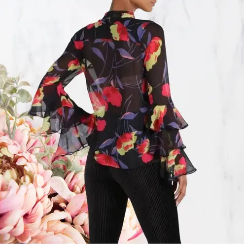 Guess by Marciano Guess Women's Marciano Dynasty Top Floral Print Neck Tie~ SZ M