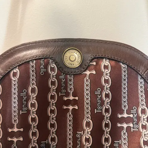 Tignanello Orange Leather Flap Front Saddle Bag Crossbody Accordion Style Purse