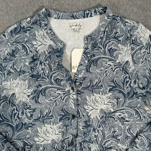 Wonderly Julianna Tunic Long Sleeve Button Down Women's X-Large Blue New