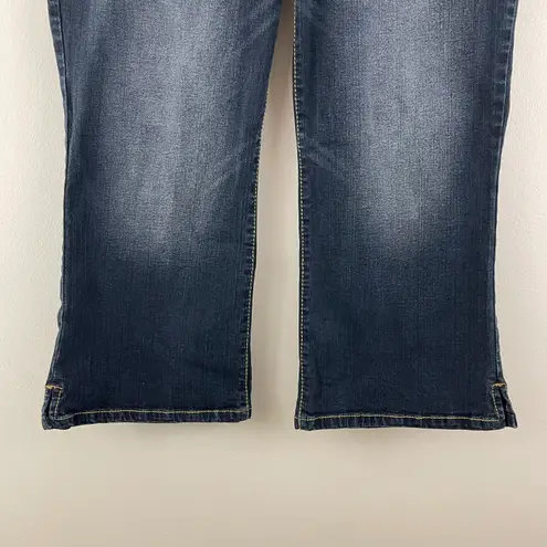 Baby Phat Vintage Y2K Dark Wash Faded Denim Mid Rise Wing Flare Leg Capri Jeans