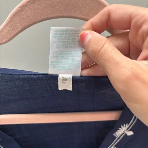 Kona Sol Blue Tunic Swim Cover-Up with White Embroidery