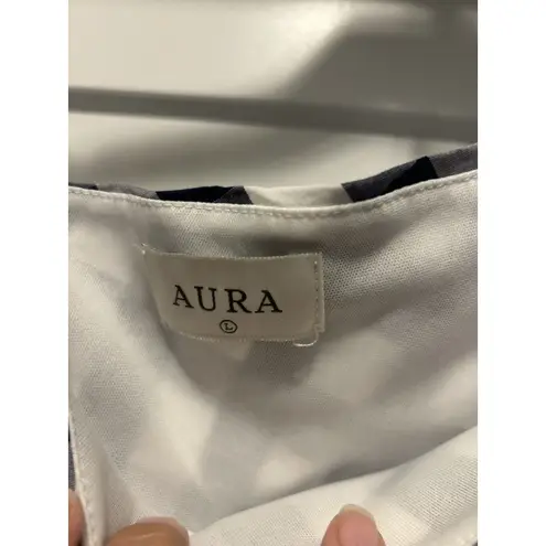 Aura Women's Size Large Navy Blue Gingham Peplum Summer One Shoulder Bow Top