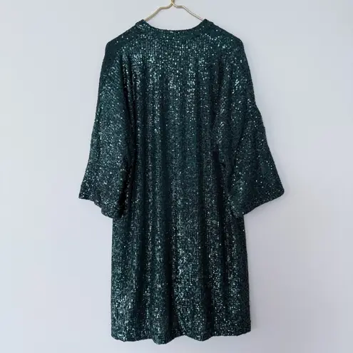 Jude Connally Delia Sequins Dress Palace Green Bell Sleeves Shift Size Small New