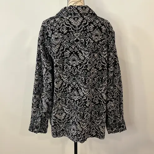 Denim & Co | d & co stretch corduroy jacket damask print L Black Size L