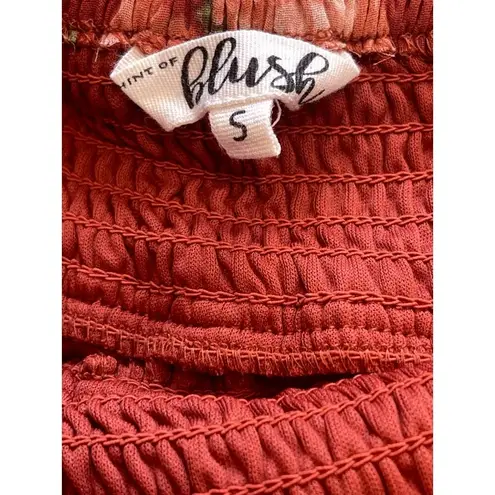 Blush Hint Of  Boho Foral Dress S Burnt orange ruffle hem Long Sleeve Chiffon tie - Image 3