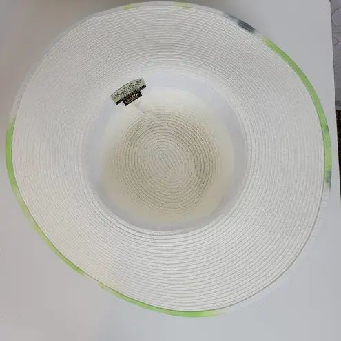 Sun n Sand Womens Sun Hat White Green Tie Dye Ribbon Trim Wide Brim Beach Summer