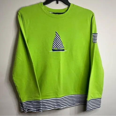 Sag Harbor Women’s Sport Lime Green Sailboat Sweater